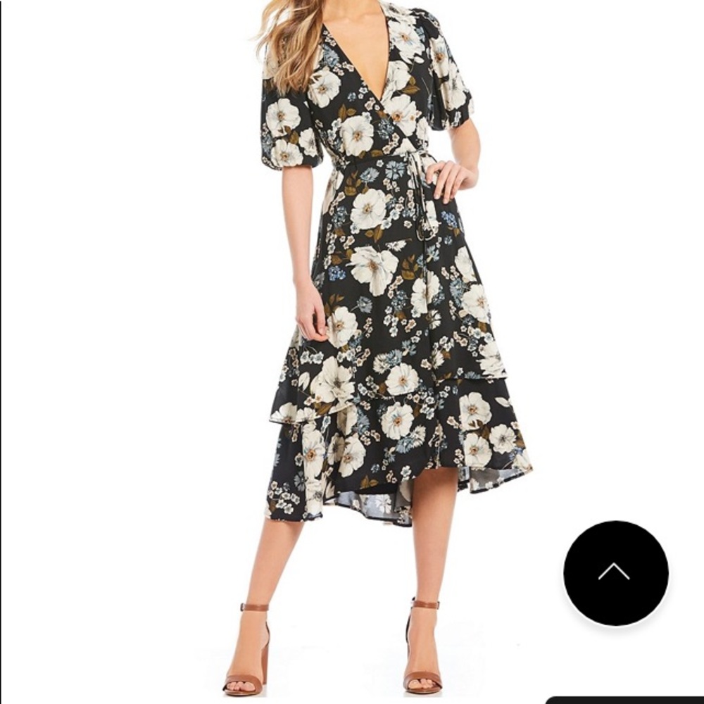 G.B. Piper Floral Print Midi Length Wrap Dress